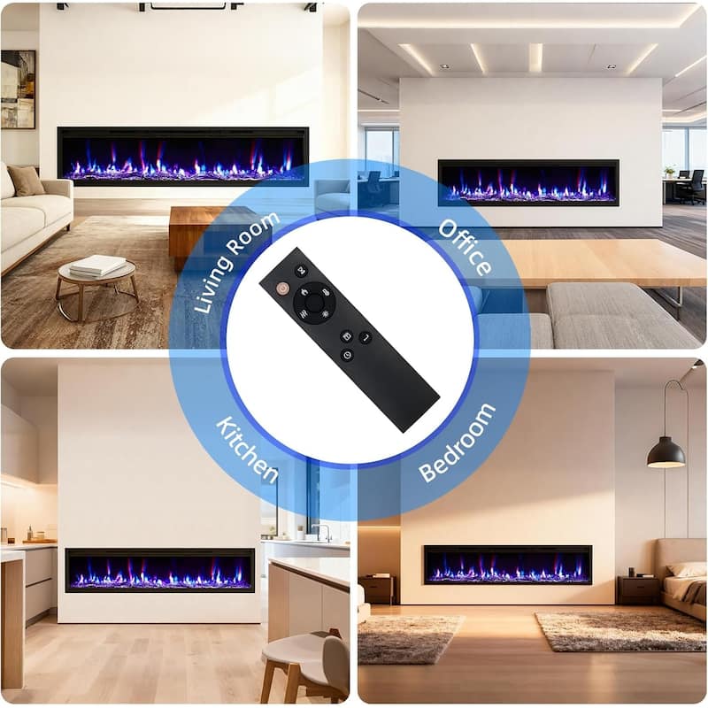 120V 1500W Wall Mounted Electric Fireplace, Remote & Touch Control