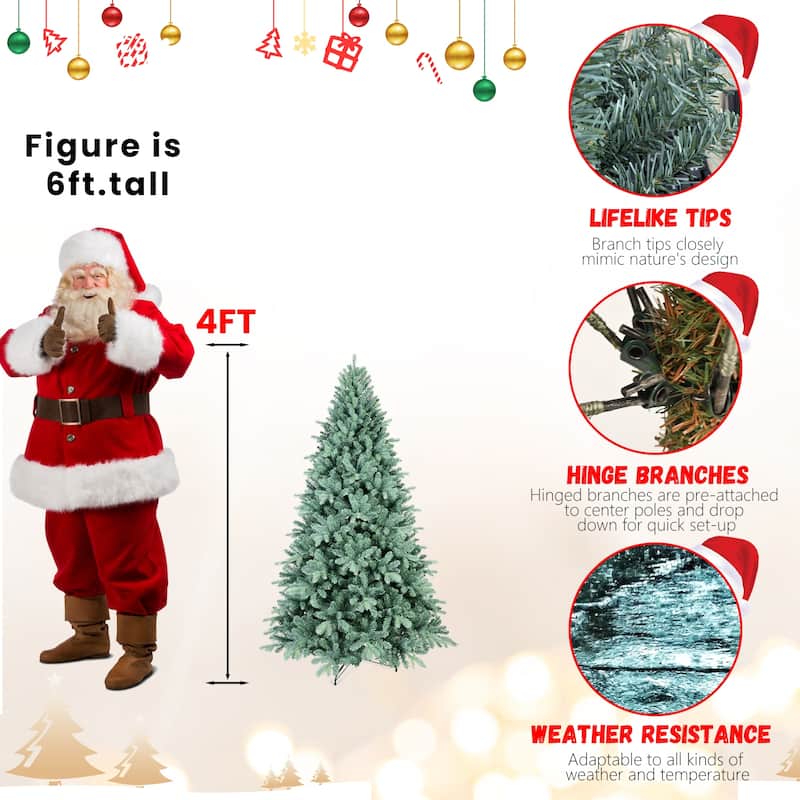 6FT Blue PE/PVC Christmas Tree-1390 Tips, Hinged Branch Design, Full Natural Look