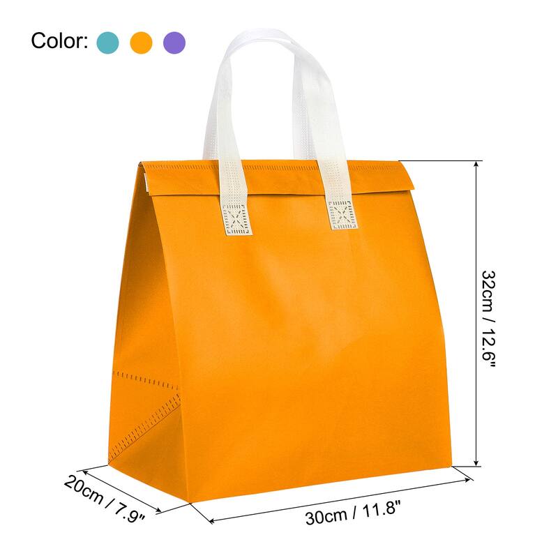 Insulated Take Away Bags, 15Pcs Thermal Bags 11.8 x 7.9 x 12.6 Inch - Mint Green, Orange, Purple