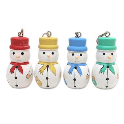 Novica Handmade Dapper Snowmen Wood Ornaments (Set Of 4)