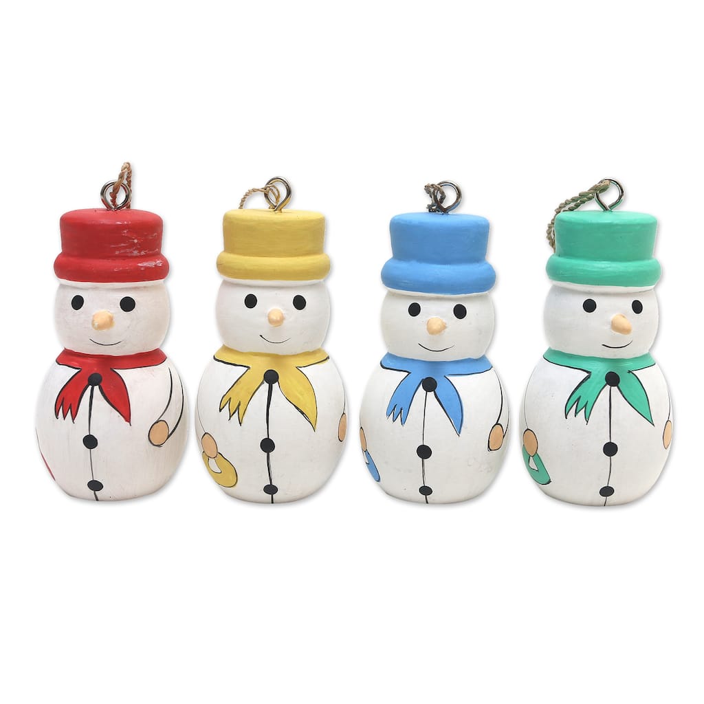 Novica Handmade Dapper Snowmen Wood Ornaments (Set Of 4)