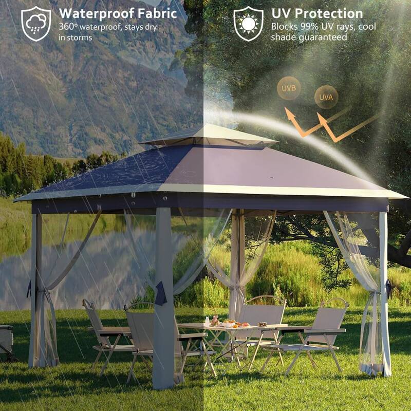 11x11ft Outdoor Canopy Shelter Pop Up Gazebo Tent with Mosquito Netting