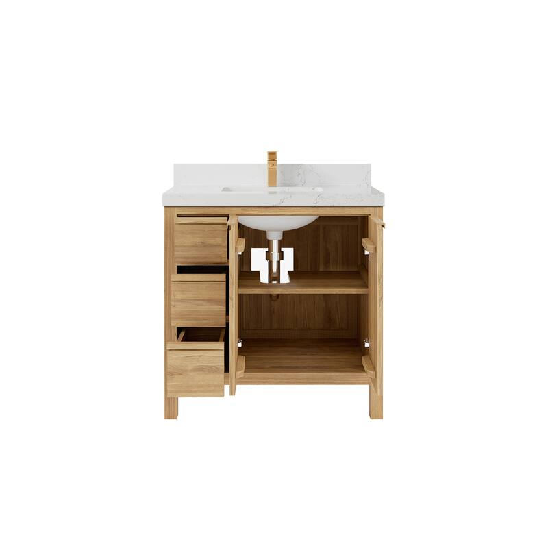 Willow Collections 36 in. W x 22 in. D Elizabeth Solid Teak Wood Center Sink Bathroom Vanity with Countertop