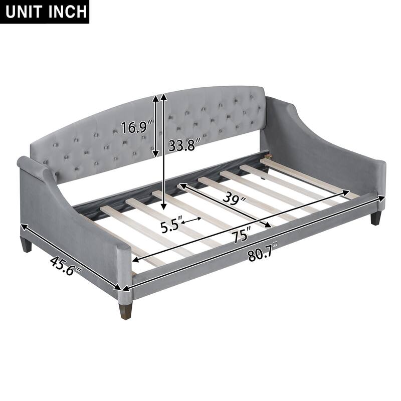 Velvet Daybed with Button Tufted Backrest