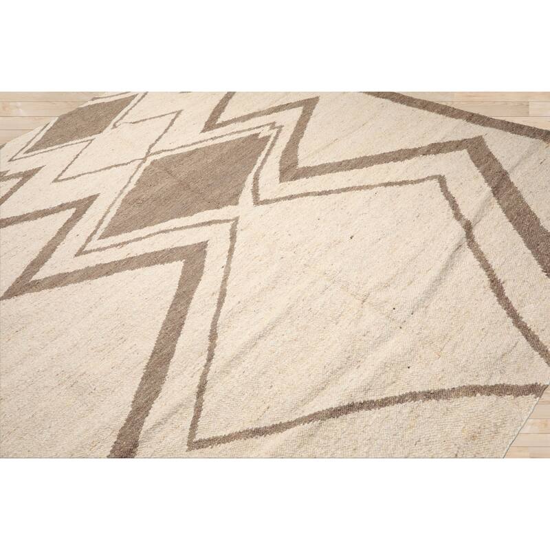 LoomBloom Beige Hand Woven Geometric Flatweave Wool Oriental Area Rug