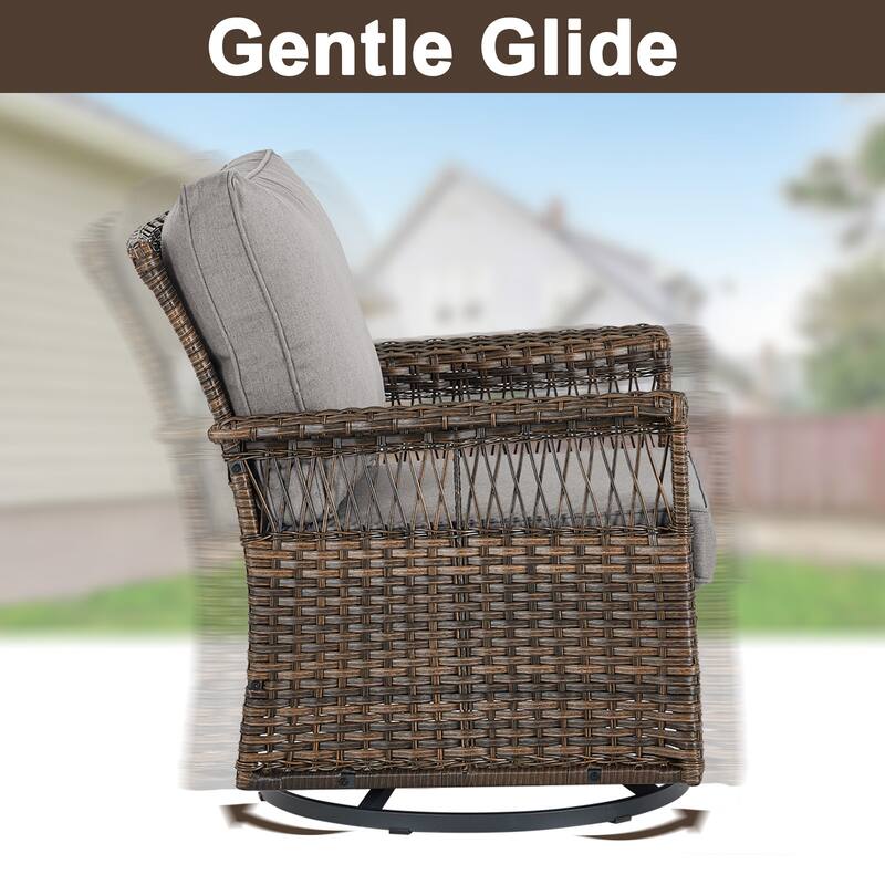 Gymojoy 5PCS Patio Rattan Wicker Chair with Coffee Table, Ottoman - Brown