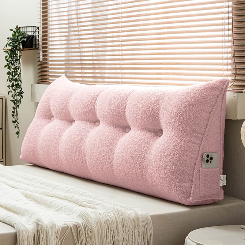 Triangular Bed Rest Wedge Headboard Pillow Back Support Reading Pillow - 39"L x 19.7"H - Pink