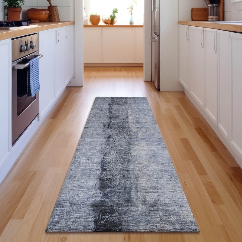 Premium Washable Super Soft Modern Arianna Mayfield Rug - Denim - 2' 3" x 7' 6" - Runner