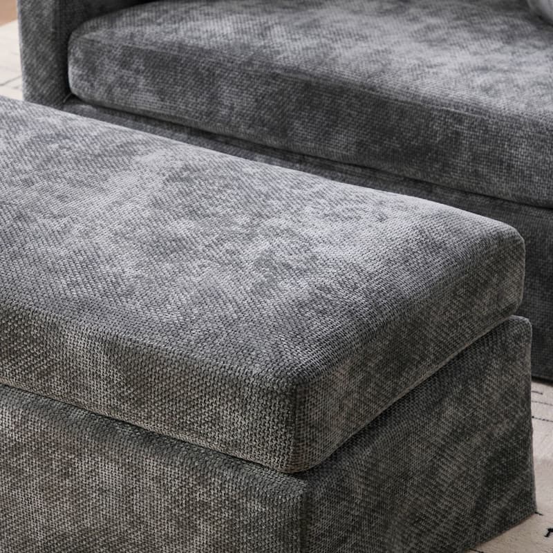 Set of Modern Chenille Accent Chair and Storage Ottoman