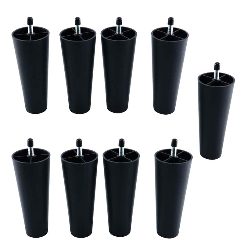 Round Solid Plastic Furniture Legs 5 inch high for Bed, Sofa, Couch, Chair Ottoman, Loveseat, Coffe, Table, Cabinet - Set of 9