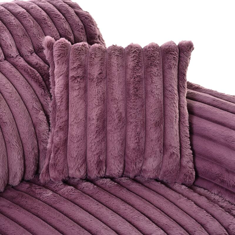 Modern Oversized Chaise Lounge Sofa for Living Room, 65.25" Cloud Sleeper Sofa Plush Faux Fur Sofa Couch with 2 Pillows