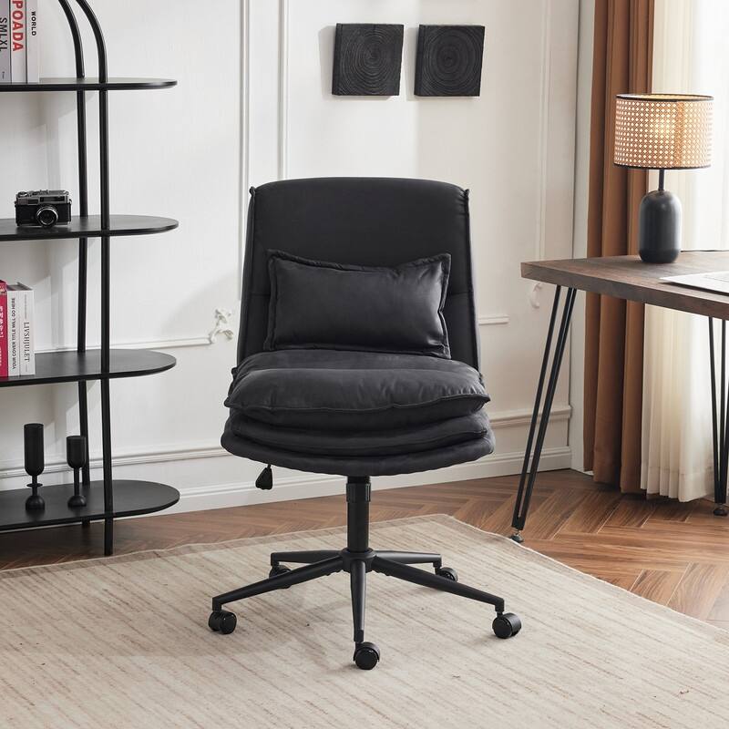 Upholstered Armless Polyester Fiber Task Office Chair With Wheels - Black