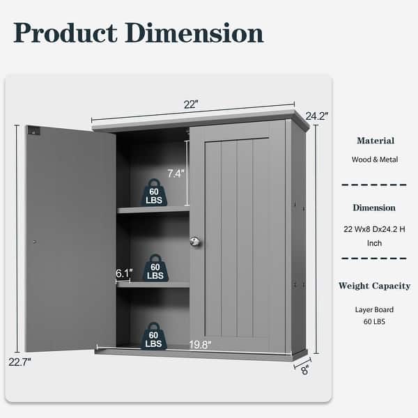 dimension image slide 3 of 7, Futzca Bathroom Cabinet Wall Mounted, Storage Cabinet with Doors and Shelves
