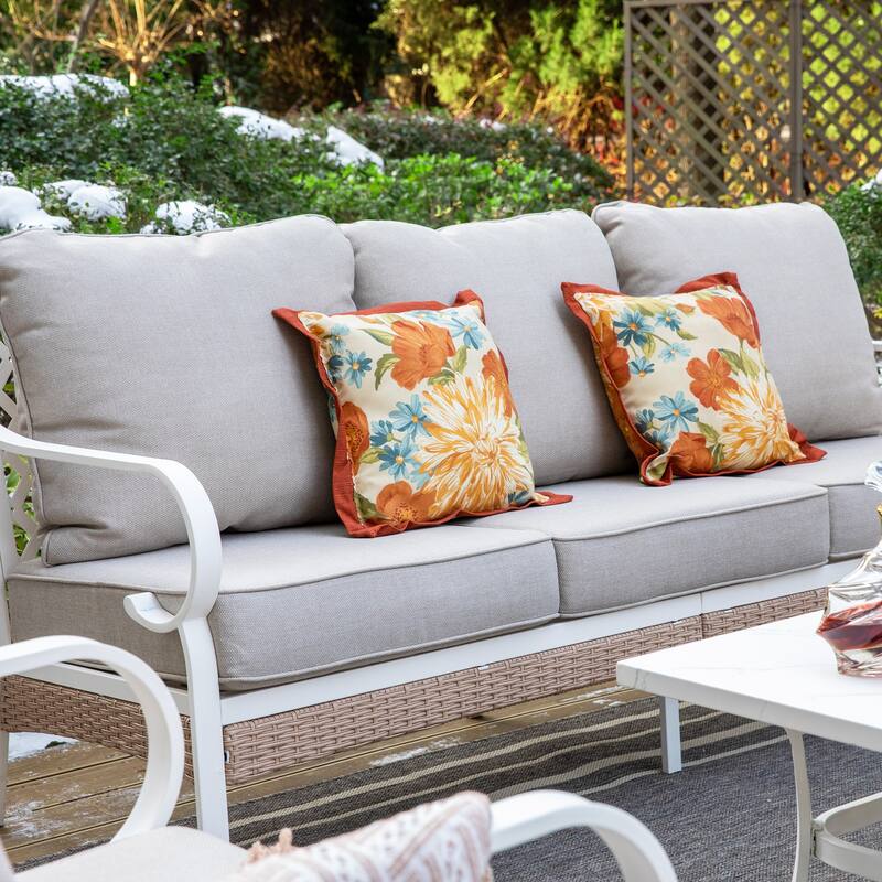 MAISON ARTS 7-Seat Patio Conversation Set, 2/4 x Cushioned Metal Chair, 1 x 2-Seat Sofa,1 x 3-Seat Sofa with Coffee Table