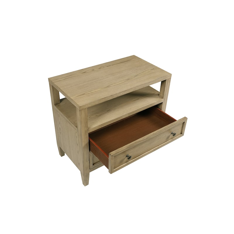 1pc Rustic 2-Drawer Nightstand with Open Shelf Wooden