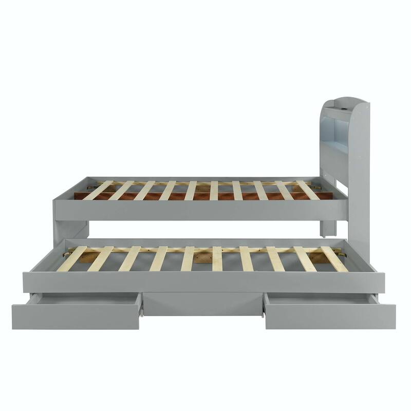 Platform Bed with Storage LED Headboard, Charging Station, Twin Size Trundle and 2 Drawers