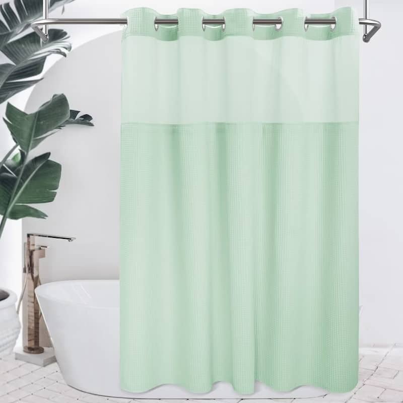 Cotton Blend Honeycomb Waffle Weave Shower Curtain with Snap-in Liner