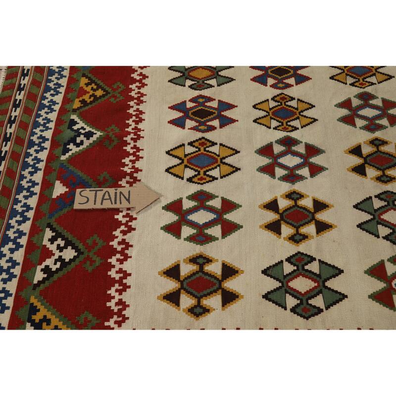 Hand Woven Oriental 100% Wool Carpet Southwestern Geometric Beige & Ivories Kilim Area Rug - 7' 11'' X 5' 0''