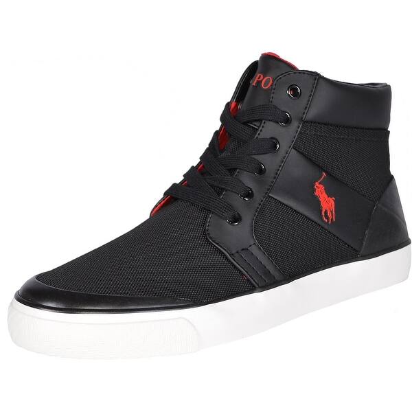 Shop Polo Ralph Lauren Men S Isaak Black Mesh High Top Sneakers