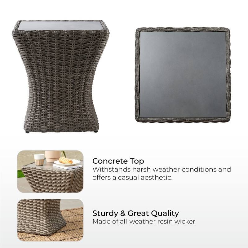 Spruce & Spring Murphy Patio Outdoor Wicker Side Table with Cement Top