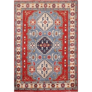 Blue Geometric Kazak Foyer Rug Handmade Traditional Wool Carpet - 2'1 ...