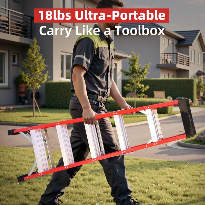 Anmytek Red Fiberglass Single Side Step Ladder Insulated Non Conductive Frame for Electrical Engineering and Home Maintenance