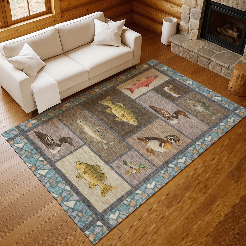 Machine Washable Indoor/ Outdoor Cabin Lodge Chantille Rug