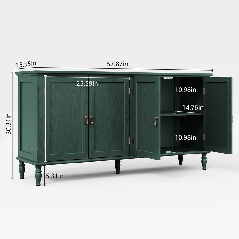 58" Wide Retro Sideboard Cabinet With Adjustable Shelves And 4 Doors
