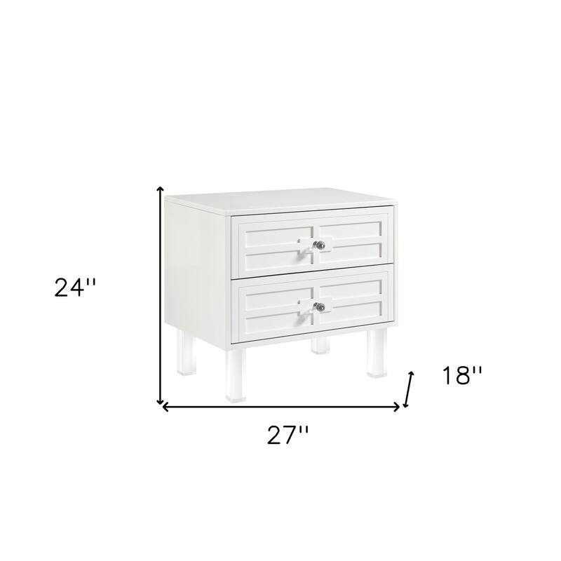 HomeRoots 24" White and Clear Wood and Acrylic End Table With Two Drawers - 27' X '24' X '18