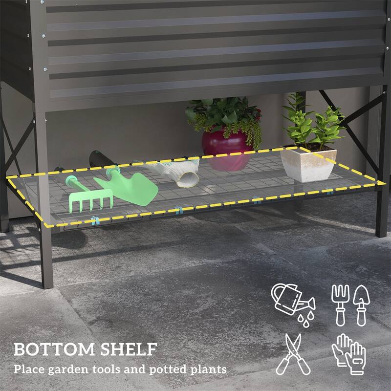 Galvanized Steel Elevated Raised Garden Planter with Storage Shelf - 41.75" L x 21.25" W x 30" H