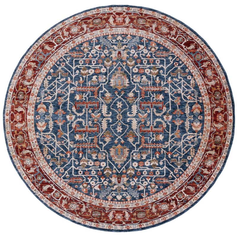 Lauren Ralph Lauren Darcy Traditional Oriental Area Rug - 6'7" Round - Navy/Red