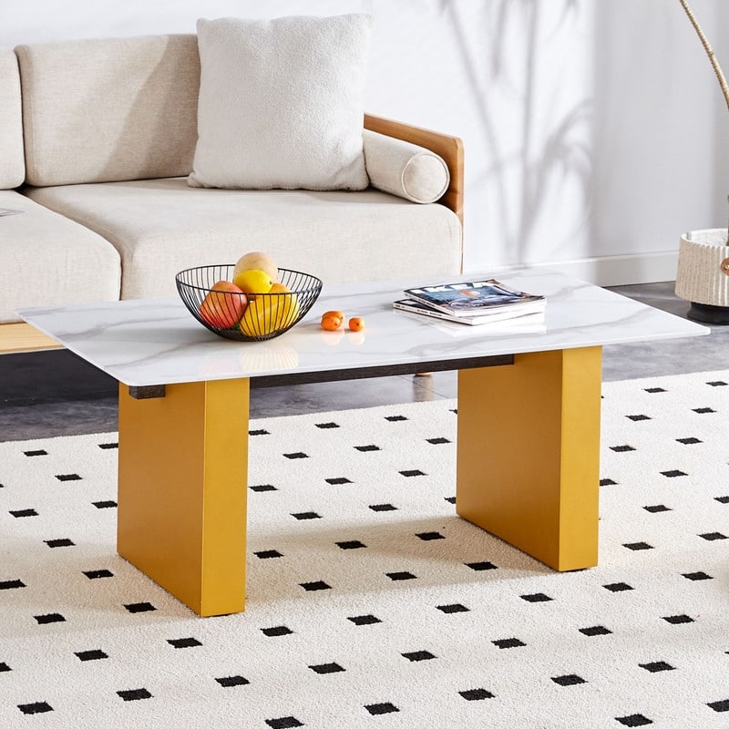 43.3" Length Tempered Glass Coffee Table with MDF Legs