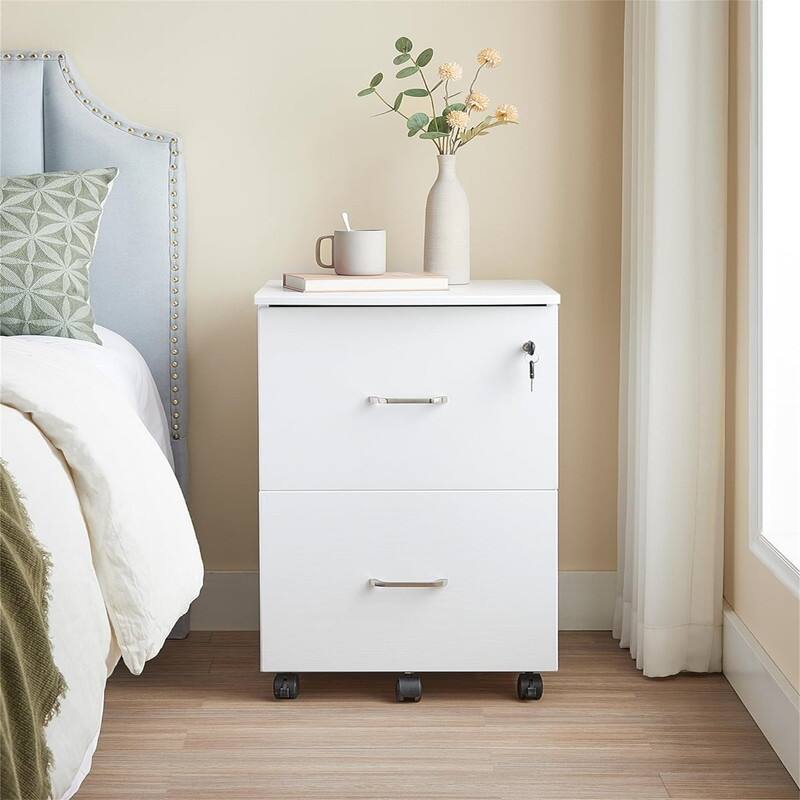 2-Drawer File Cabinet - 16.9"D x 17.5"W x 28.3"H - Wood Finish - White
