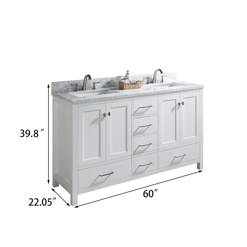 PROOX 60" Bath Cultured Marble Vanity Top Double Rectangle Sink