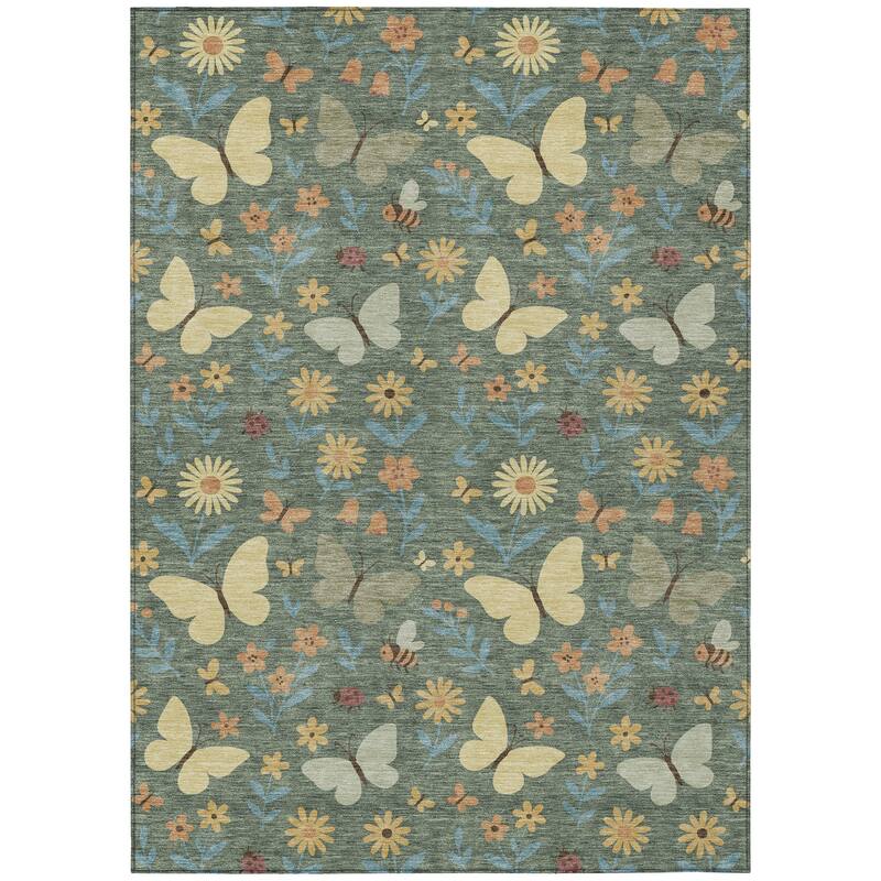 Machine Washable Indoor/ Outdoor Whimsy Butterfly Chantille Rug