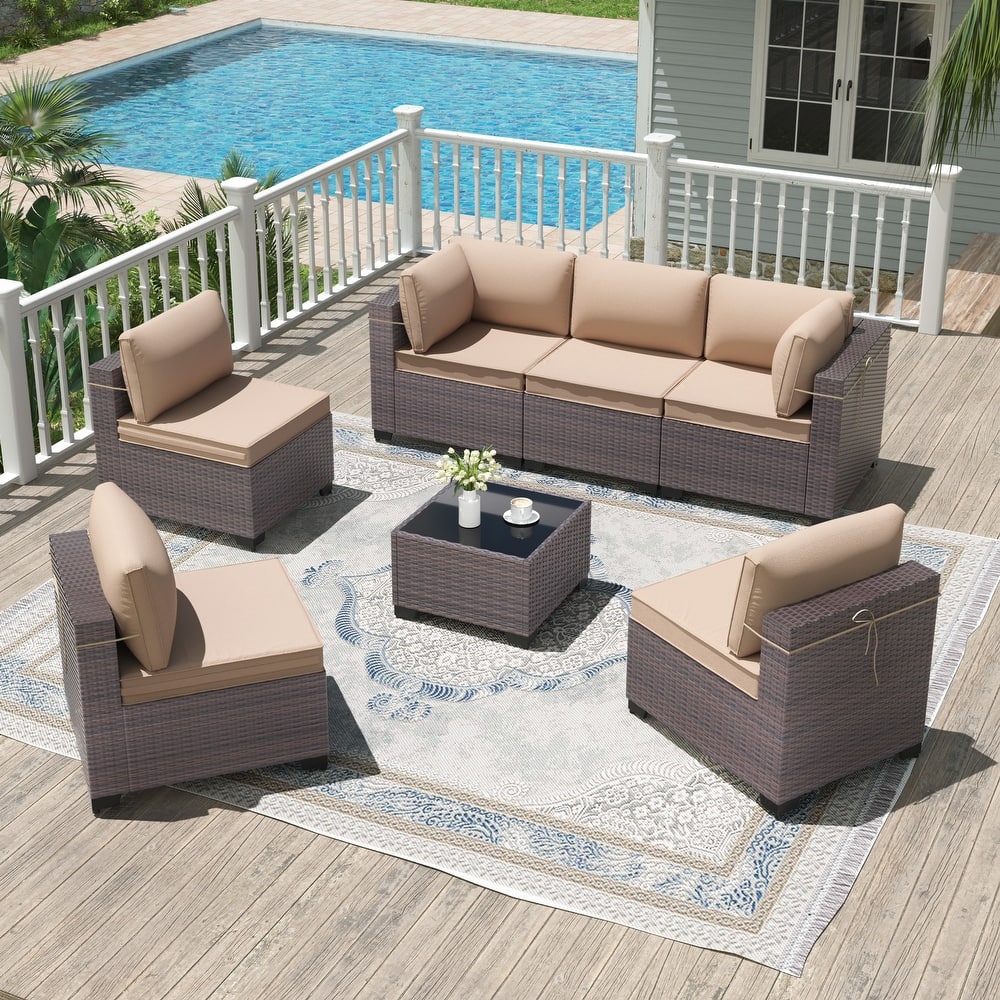 7-Piece Patio Furniture Set, Wicker Outdoor Seatings Conversation Sofa with Side Table - 7-Pieces