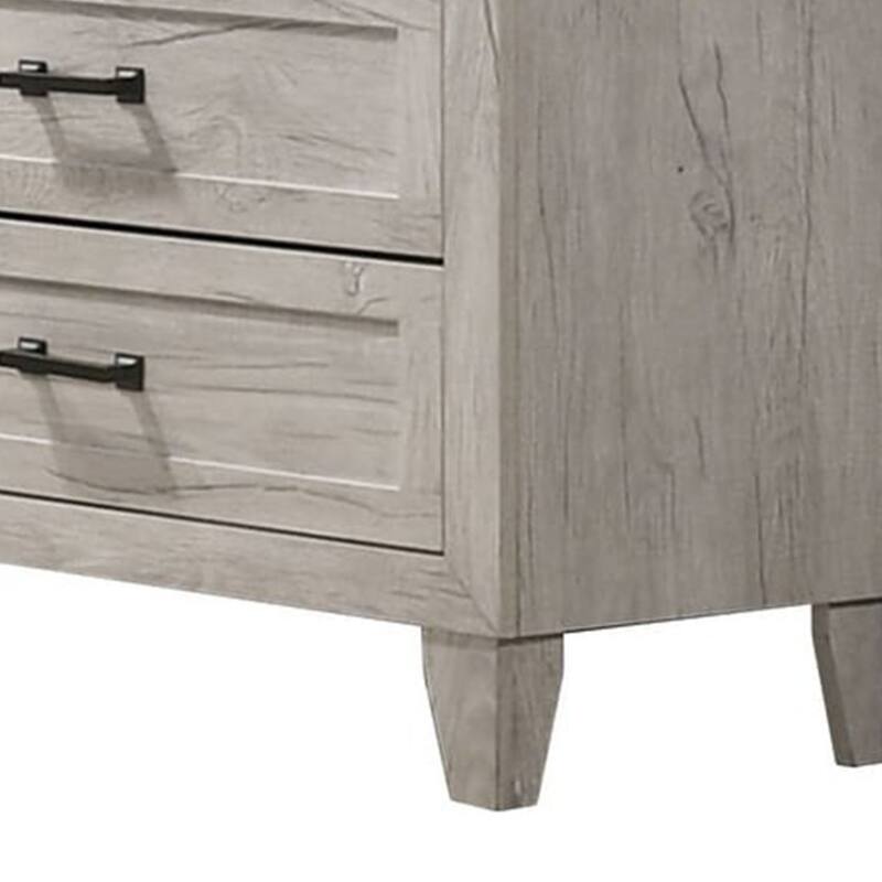 Miot Wide Dresser, 6 Drawers w Metal Handles, White Wash Wood