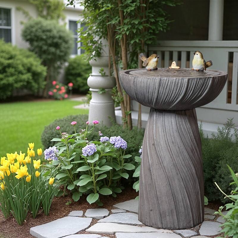 28.35" Outdoor Polyresin Bird Fountain – Elegant Garden Decor