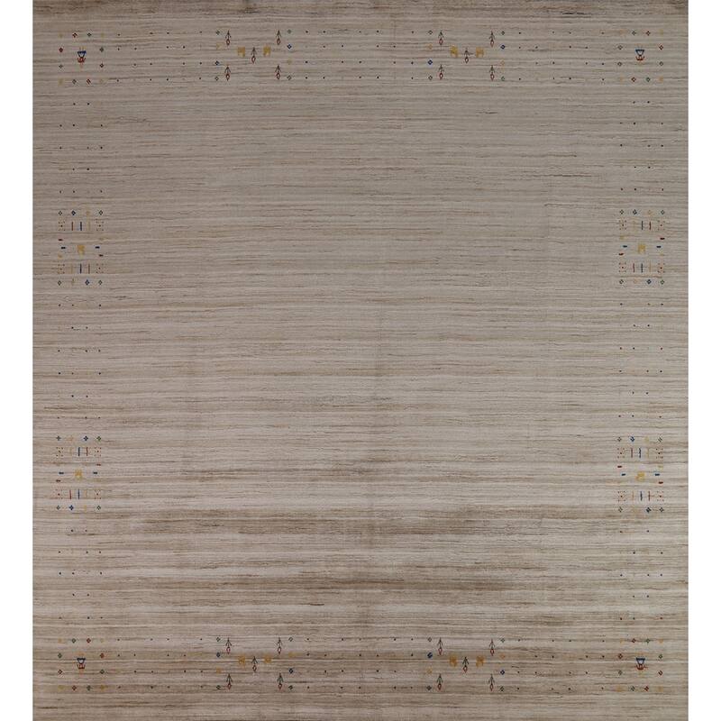 Striped Camel Gabbeh Oriental Square Rug Handmade Wool Carpet - 9'11" x 9'7"