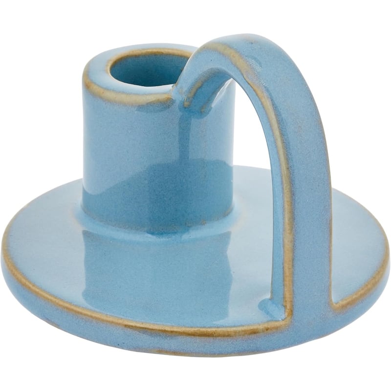 Robin Egg Blue Set of Two Elise Short Ceramic Candlesticks Rustic