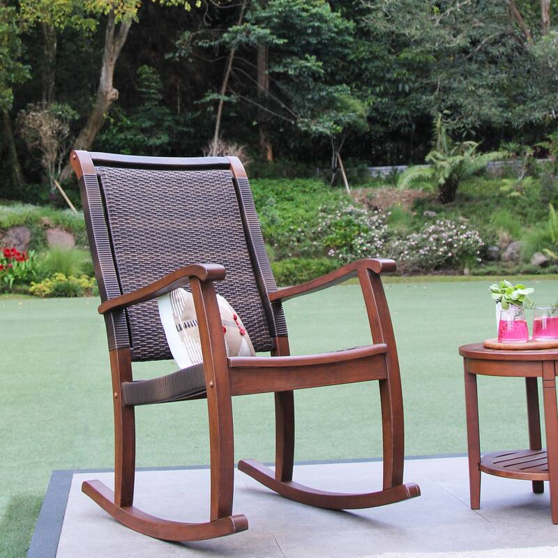Cambridge Casual Clayton Mahogany/ PE Wicker Porch Rocking Chair - Natural Brown