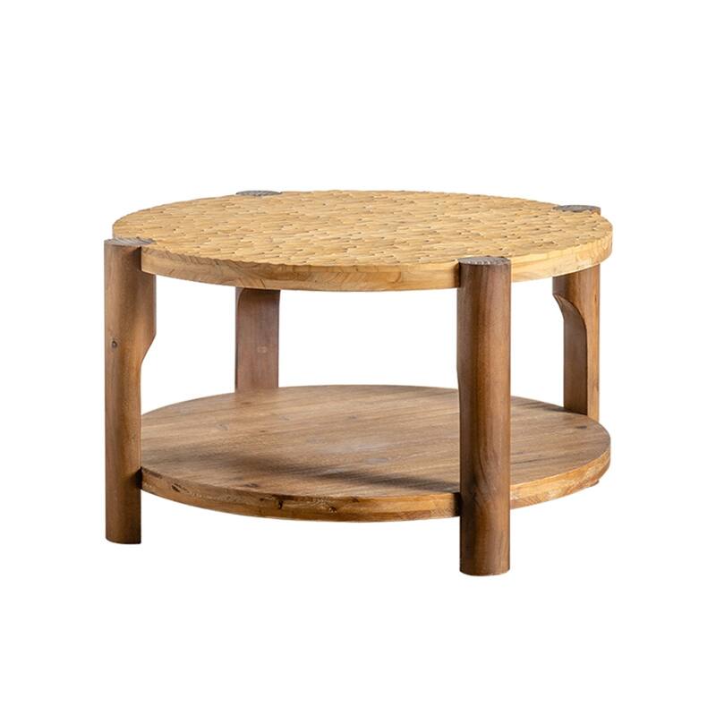 Mid Century Modern 2-Tier Round Coffee Table with Storage Shelf