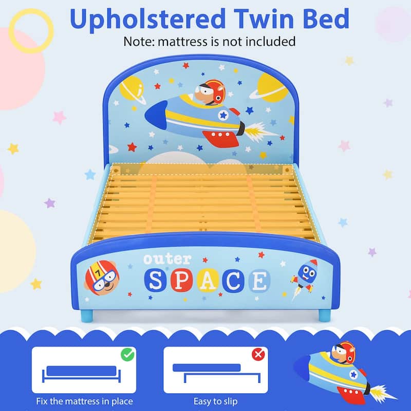 Children Twin Size Upholstered Platform Single Bed with Headboard