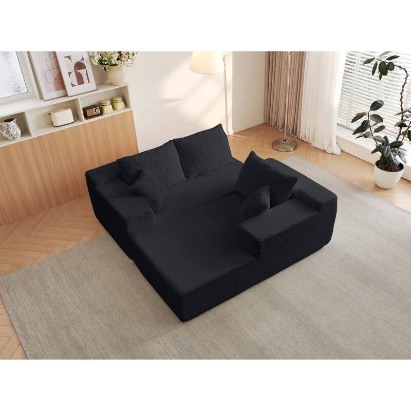 Modular Deep Seat Chaise Lounge Couch Chenille L-shaped Sectional Sofa with Pillows, Connecting Clasps and Non-slip Design