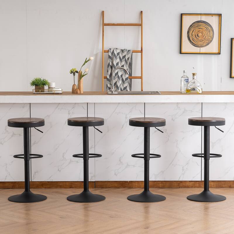 Adjustable Swivel Bar Chairs Backless Round Barstools Set of 2