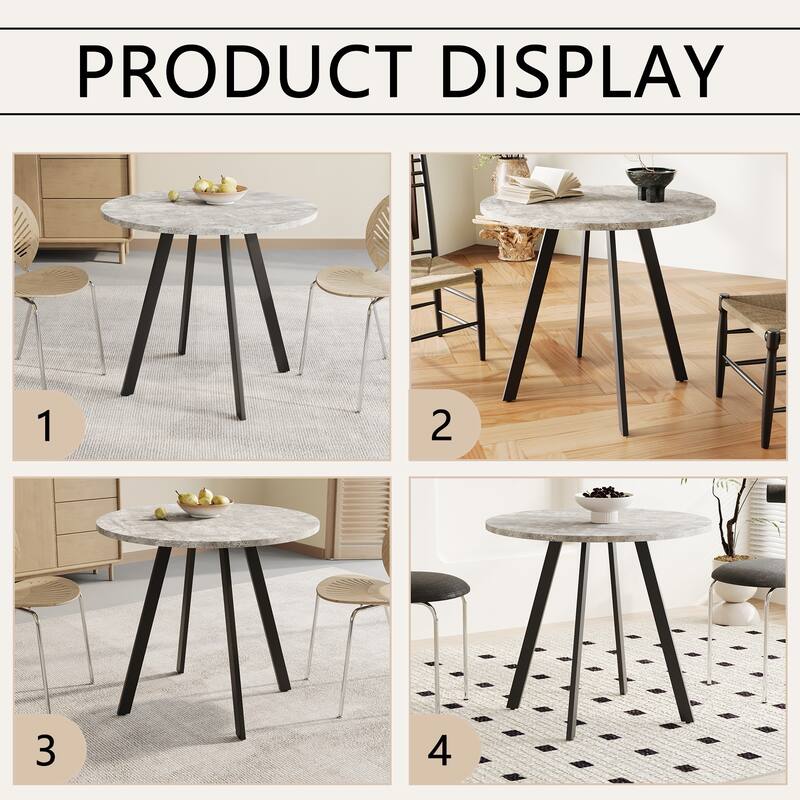 GDFStudio - Knox Industrial Minimalist Round Dining Table with Stable Metal Frame and Anti-Slip Foot Pad - 33.5"W