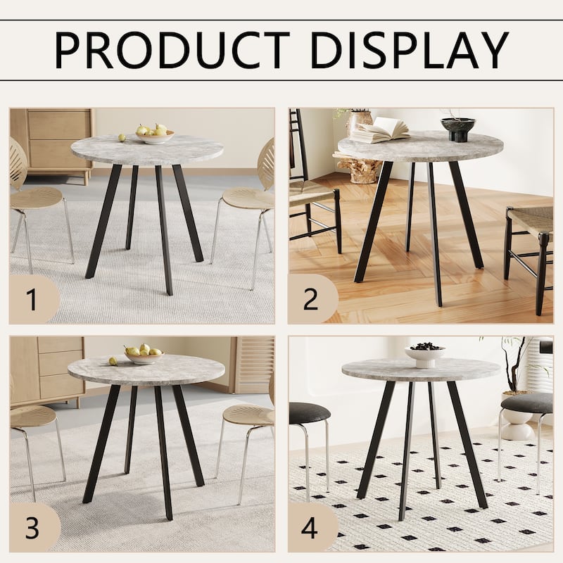 Minimalist circular dining table,gray cement texture,medieval modern small circular dining table 31.5 inches,casual coffee table