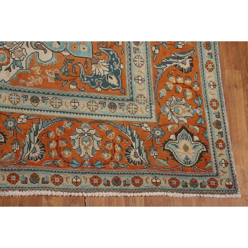 Brown Floral Tabriz Persian Area Rug Hand-Knotted Wool Carpet - 9'6"x 13'0"