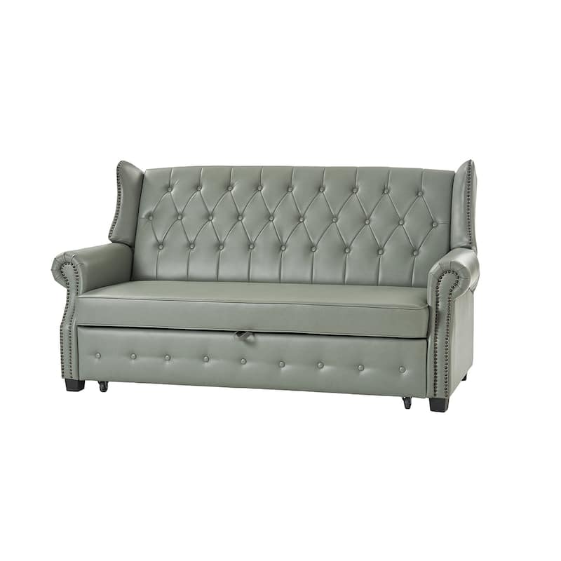 Ruedi Transitional 73.6" Vegan Leather Sofa Bed with Tufted Back and Nailhead by HULALA HOME