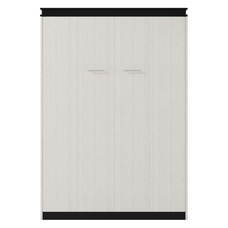 Black White Full Size Murphy Bed with Desk, Storage Shelves and Cabinets for Bedroom